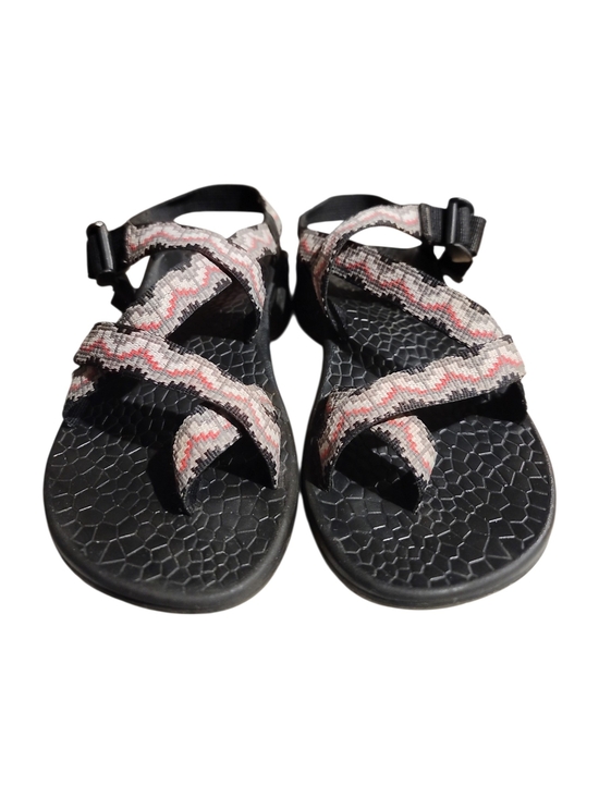 Chaco Shoes - Chaco Women's Black Sandals with Pink Gray and White Zigzag Straps